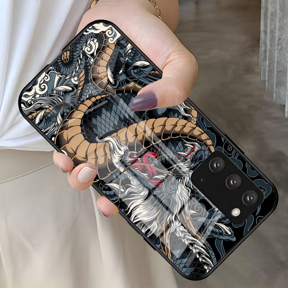 Art Dragon Phone Case For Samsung S26 S25 S24 FE S23 S22 S21 Plus S20 Ultra Note20Ultra Black Glass Cover