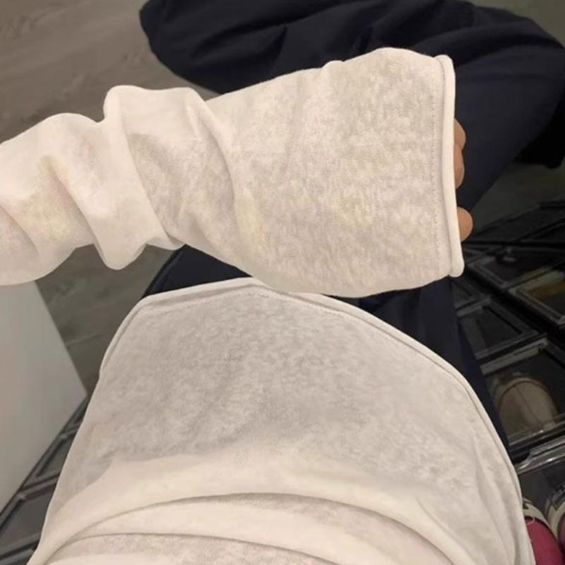 T-shirt Bianca a Maniche Lunghe con Bordo Arrotolato da Donna Sottile e Modellante Maglia di Base Top Semplice e di Alta Gamma