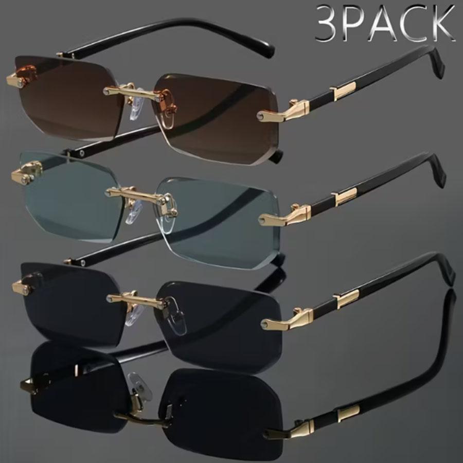 

3PCS Fashionable Unisex Frameless Sunglasses Retro Style Travel Wearable Eyewear for Men And Women Trendy Accessory