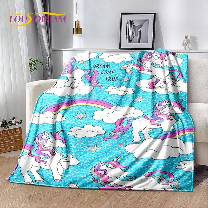 Cartoon Cute Unicorn Soft Plush Blanket,Children's Flannel Blanket Throw Blanket for Living Room Bedroom Bed Sofa Picnic Cover