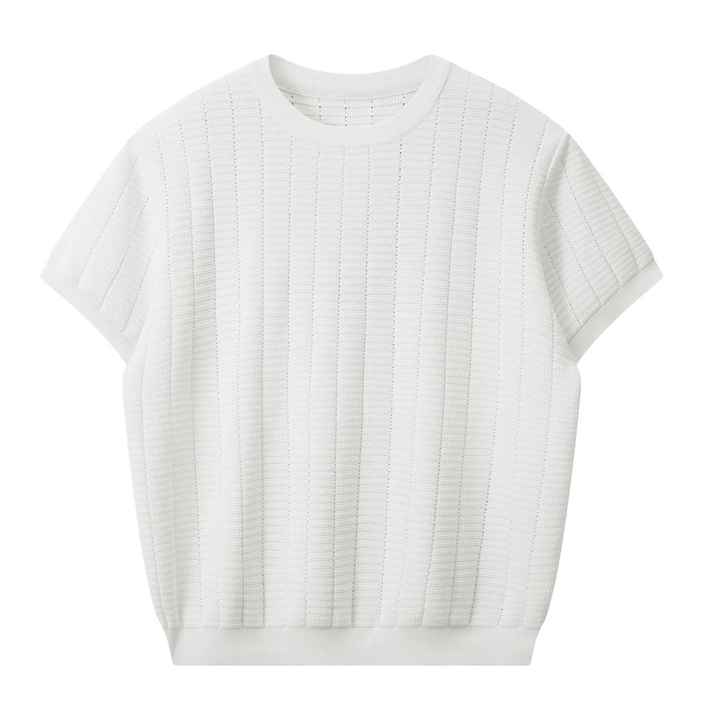 Casual Knitted Half-sleeved Round Neck Solid Color Versatile Bottoming Shirt Short T