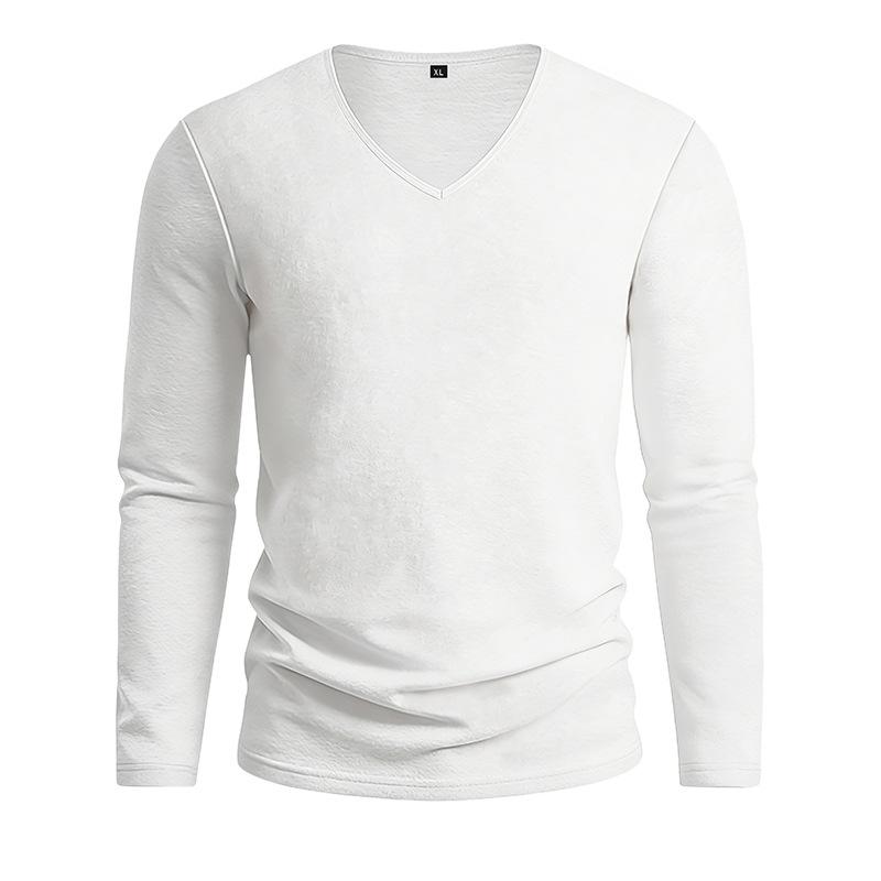 T-shirt Estiva da Uomo a Manica Lunga Scollo a V Cotone Lino Ampia Casual Base Monocolore Magliette Top Traspiranti