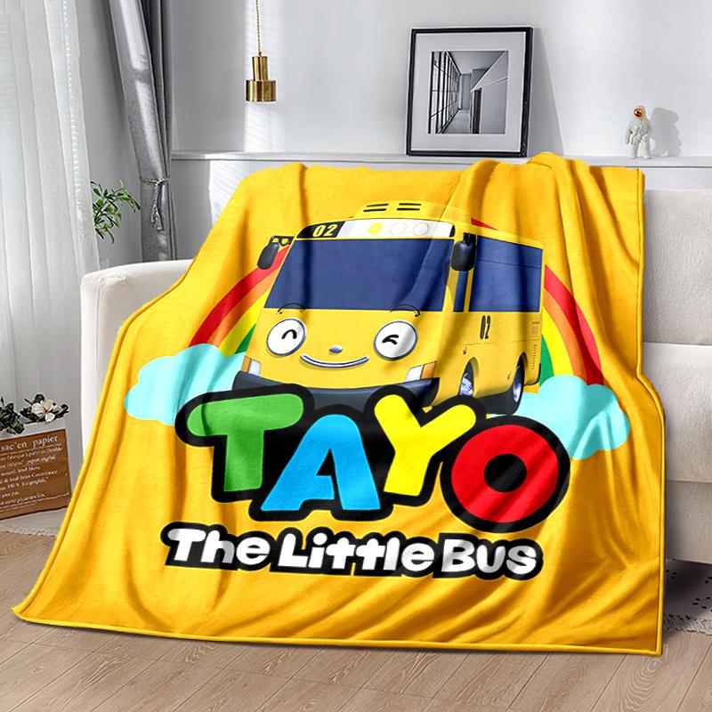 1pz Coperta il piccolo autobus Tayo Design Stampato, Coperta Leggera per Divano, Letto - Morbida e Calda, Regalo per Tutte le Stagioni come Natale, Halloween