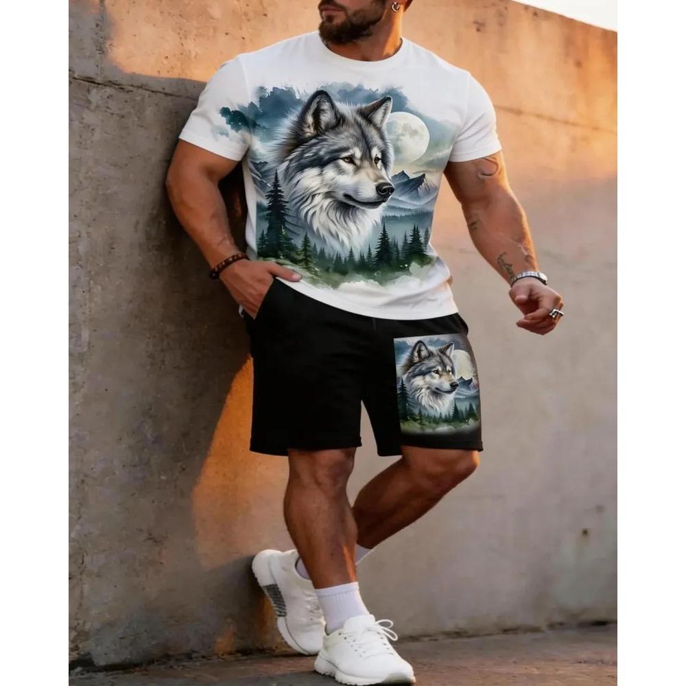 Summer Fashion Men's Personalized Fun Animal 3D Printing Two-piece Set Fashionable Comfortable Breathable Loose Large Size Sports Wear