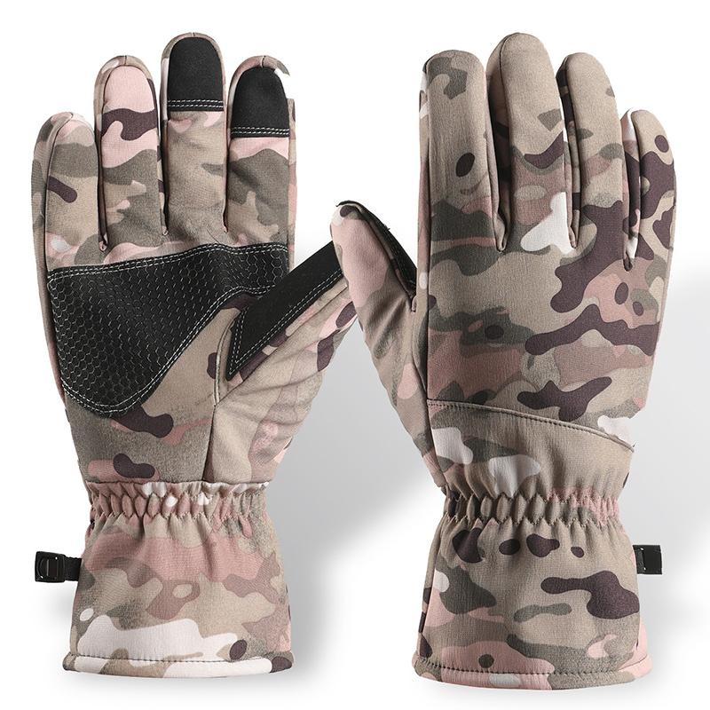 Men Women Winter Camouflage Fleece Thickened Ski Gloves Warm Non-slip Windproof And Waterproof Touch Screen Hiking Glove