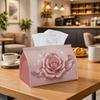 1pc Romantic Pink Rose Tissue Box - Soft Pastel Napkin Storage Box, Suitable for Rolls/Facial Tissues/Single Sheets, Multi-Functional Storage Box for