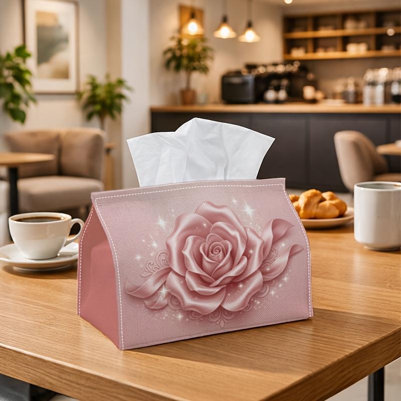 1pc Romantic Pink Rose Tissue Box - Soft Pastel Napkin Storage Box, Suitable for Rolls/Facial Tissues/Single Sheets, Multi-Functional Storage Box for