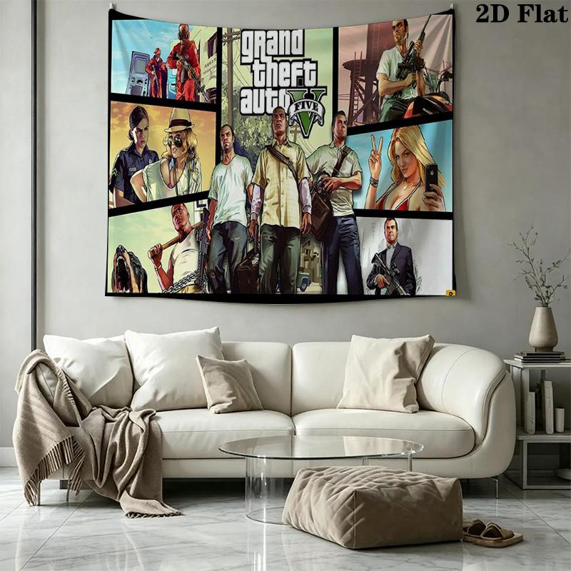 GTA Game Wall Tapestry Aesthetic Wall Hanging Printed Fabric Blanket Decorative Tapestries for Bedroom Living Room Home Decor
