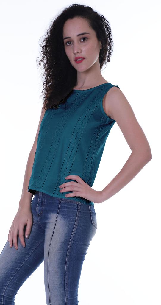 Moomaya Damen Solide Ärmelloses Top Schiffli Bluse Sommer Casual Tunika Tops