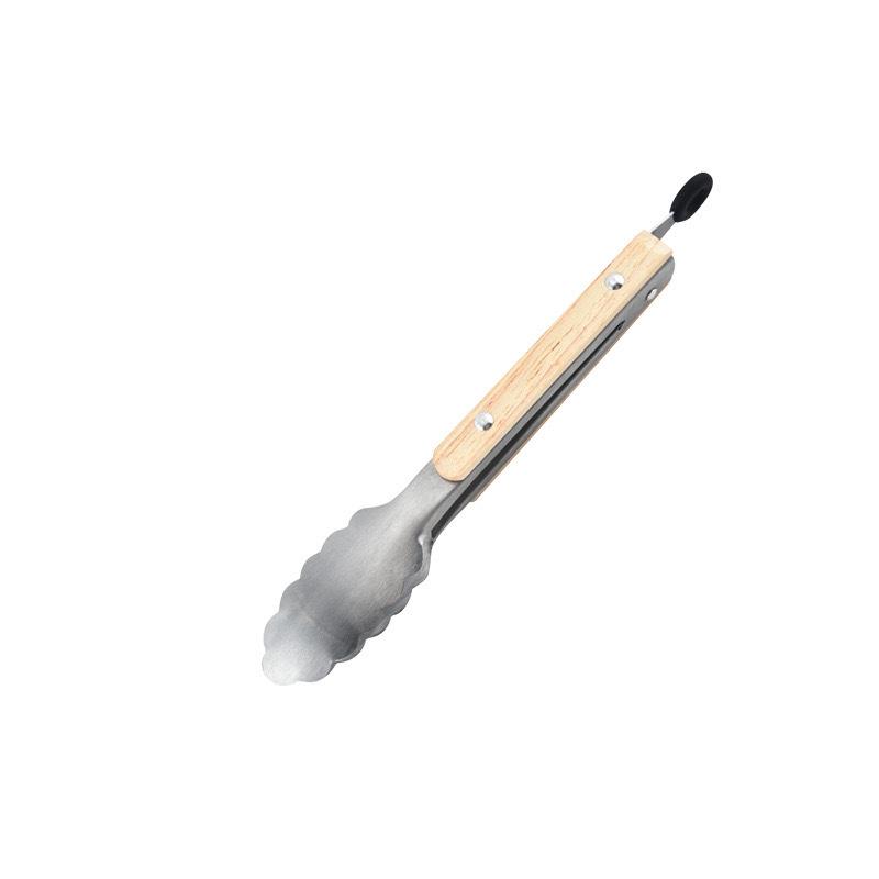 Stainless Steel Wooden Handle Silicone Barbecue Tongs - Heat Resistant Bread & Food Tongs