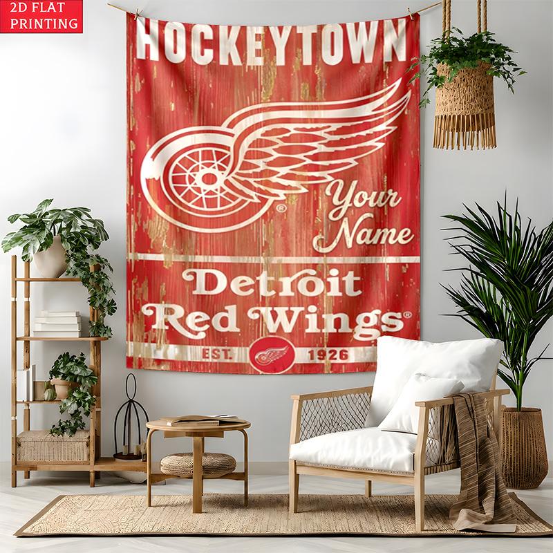Detroit Red Wings Custom Name Tapestry Personalized Wall Art Hanging Bohemian Home Decor for Bedroom Dorm Living Room