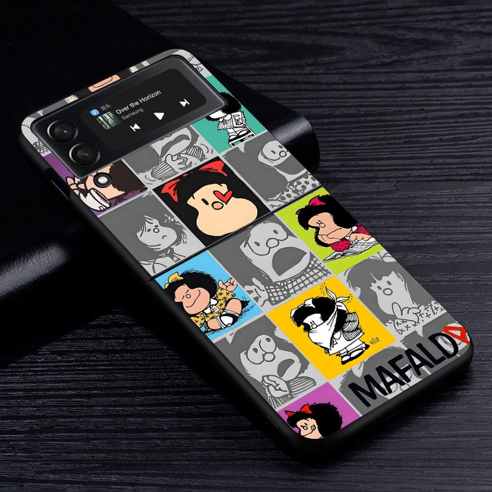 Cute Mafalda Case for Samsung Galaxy Z Flip4 Flip3 5G PC Hard Cell Phone Shell Z Flip 4 3 Black Coque Zflip4 Zflip3 Cover