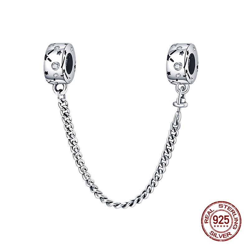 Original Charms Copper Hand Picking Star Safety Chain Charms Bead Fits 3Mm Original Bracelet Women Diy Jewelry Gift