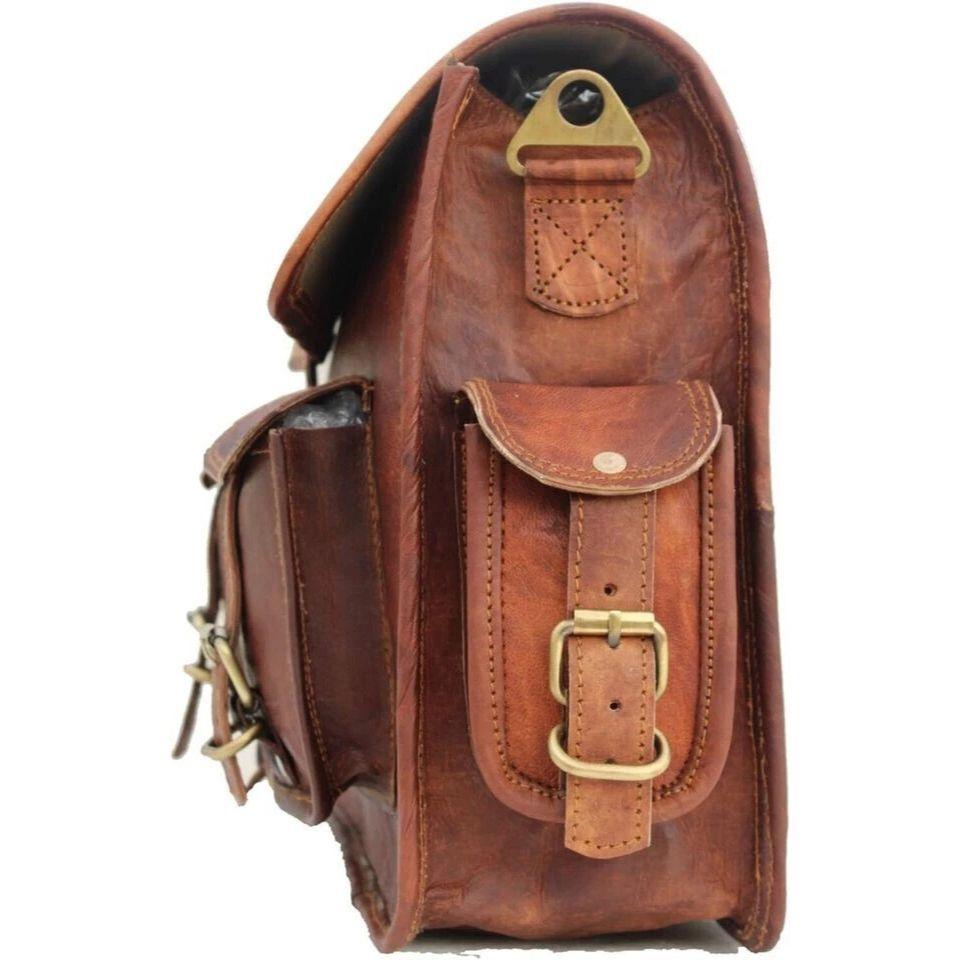 Fits Laptop Bag Men's Vintage Brown Leather Messenger Shoulder Briefcase