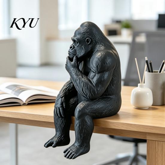 Office Bookshelf Decoration 3D Printed Thinking Gorilla Figurine, Mini Thinker Statue, Decorative Shelf Sitting Statue Modern Minimalist Sculpture for