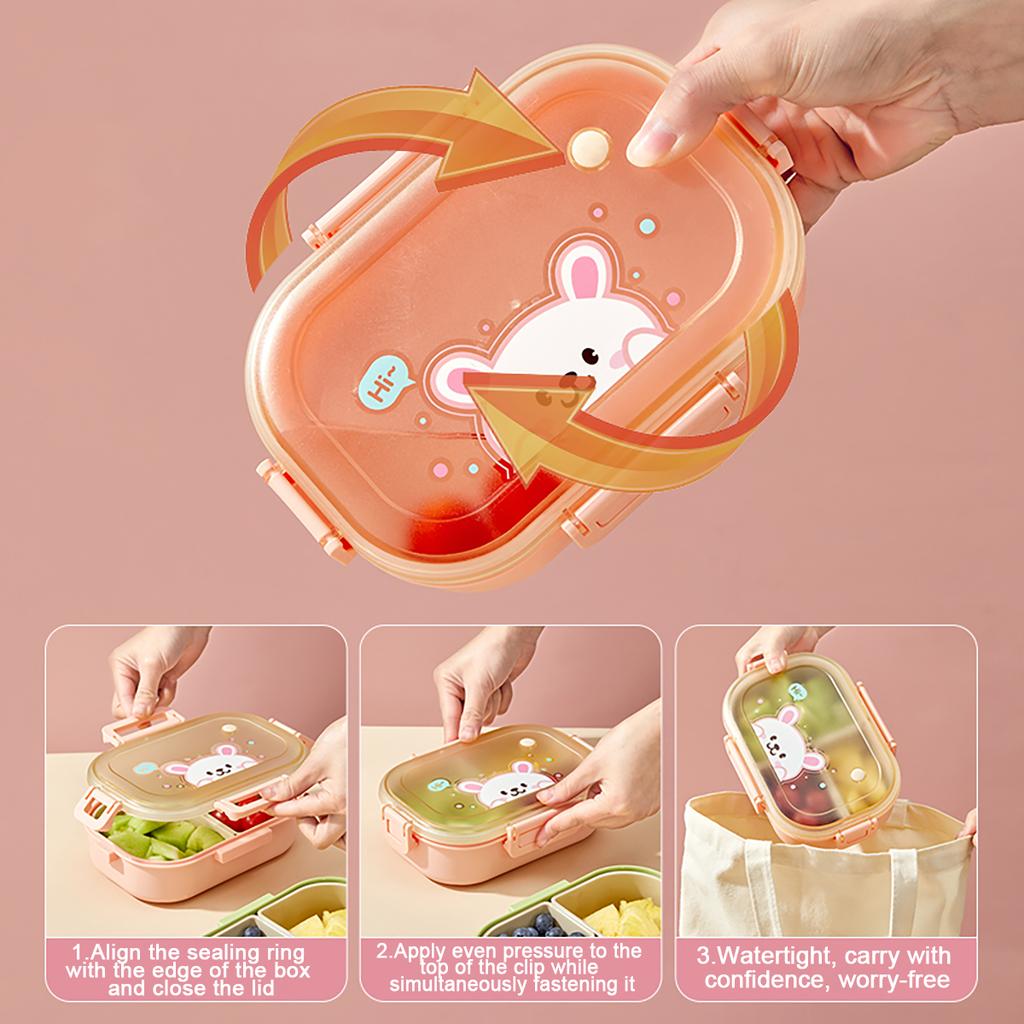 WORTHBUY Detachable Divided Plastic Lunch Box For Kids Students Microwave Heatable Portable Sealed Fruit Salad Food Container