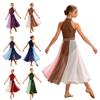 Fantasia de Apresentação Lírica para Meninas Estilo Gola Alta Sem Mangas Zíper Invisível nas Costas Strass Brilhantes Bloco de Cores Vestido de Chiffon