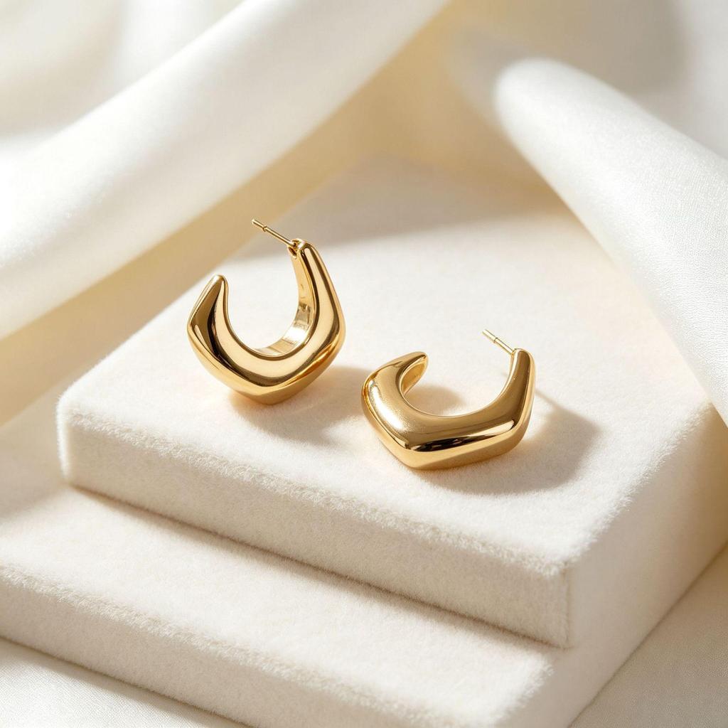 Gold Irregular Stainless Steel Stud Earrings: Elegant European & American Design with a High-End Finish