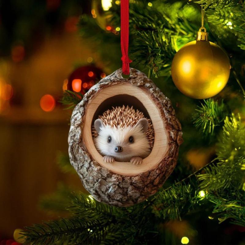 Neue Tier-Weihnachtsornamente 2D Flaches Acryl Vogelanhänger Eule Eichhörnchen Hase Anhänger Weihnachtsbaumdekoration Xmas Hängend
