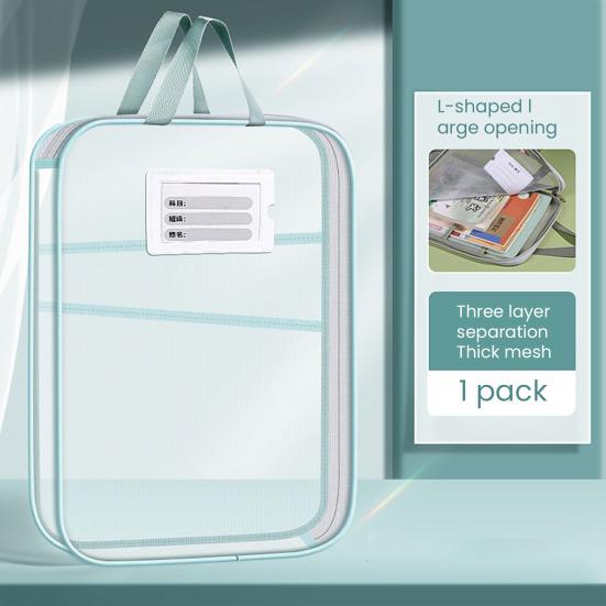 Mesh Pouch Bag File Bag A4 Zipper with Handle Document Organizer