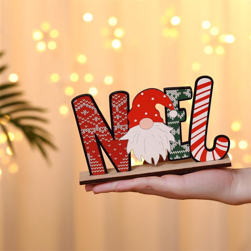 Wooden Festive Ornaments: Faceless Old Man with Printed Letters