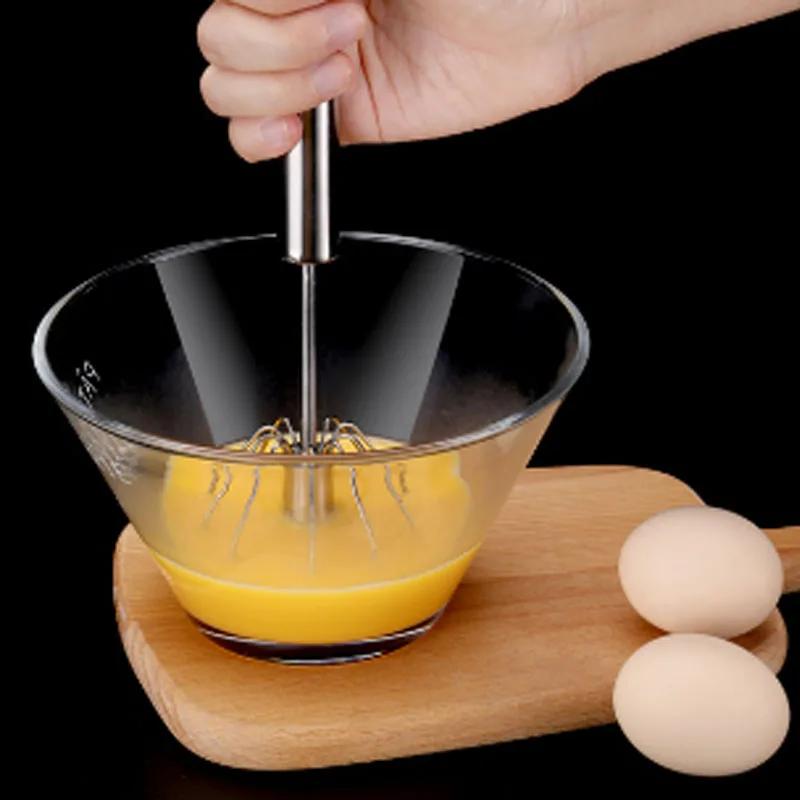 A Stainless Steel Whisk Manual Automatic Rotating Milk Foam Stick Household Baking Egg White Flour Utensils Cooking Tools