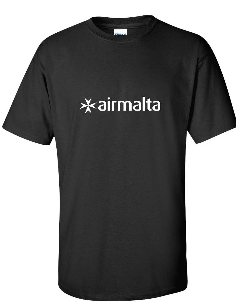 Air Malta White Logo Aviation Geek Airline Black Cotton T-Shirt 4XL