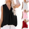 Women V-Neck Sleeveless Tops Casual Solid Color Slim Loose Blouse With Pockets