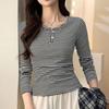 Navava Women Slim FiT STripe Henley Neck Long Sleeve T shirT nT3203