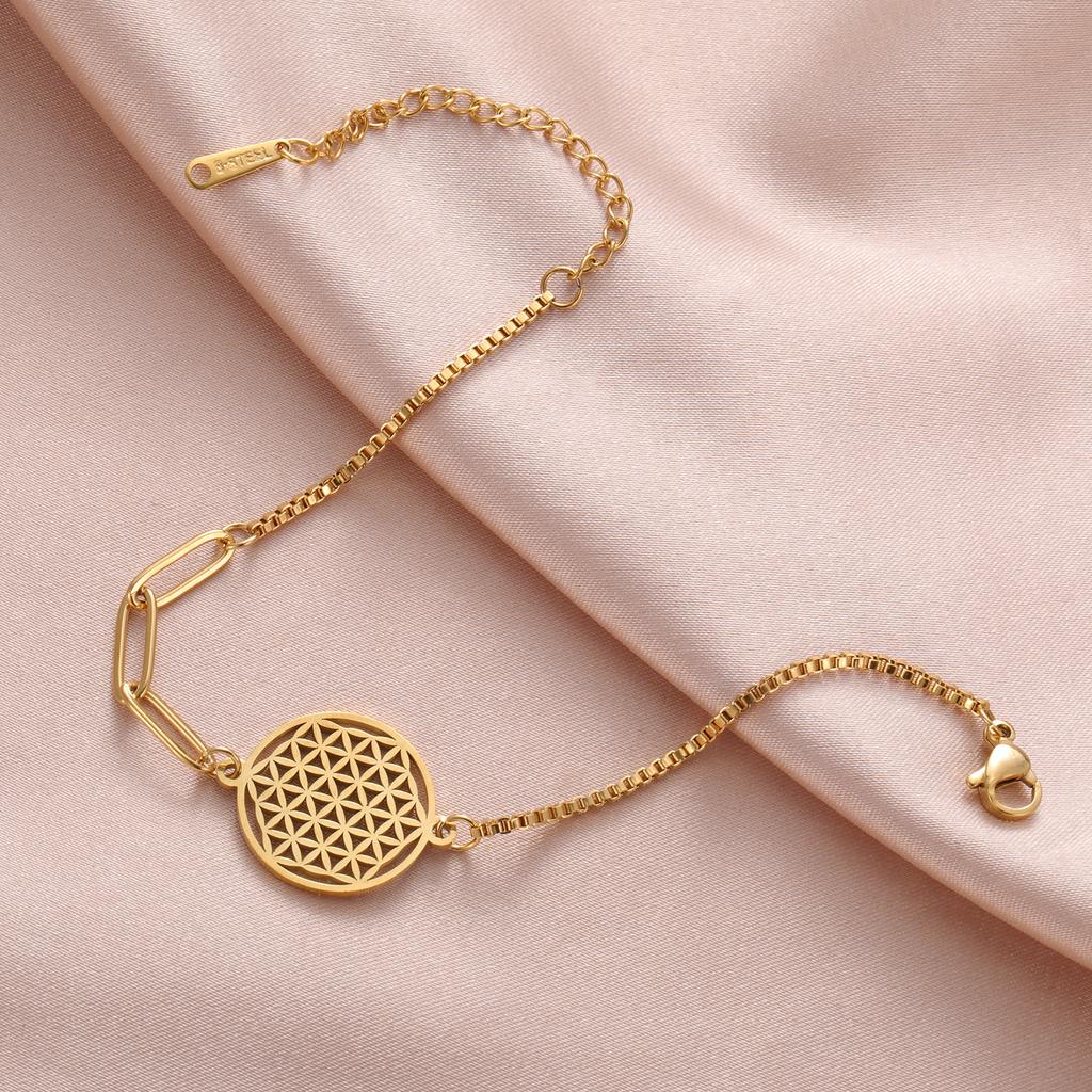 Vintage Flower of Life Bracelet for Women Stainless Steel Hollow Geometric Wicca Jewelry Gift Charm Wristband