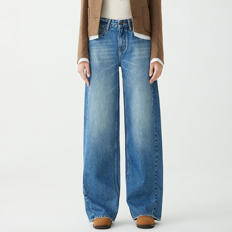 

Guangzhou Xintang High Quality 100% Cotton YKK Zipper Denim Women s Loose Loose Pants Pear-Shaped Figure Pants Turkey Blue 30