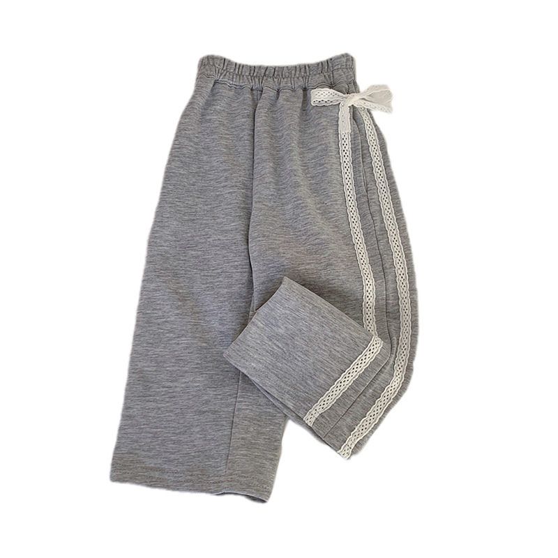 Girls' Pants 2025 Spring and Autumn Korean Style Casual Sports Pants Comfortable Sweatpants with Lace and Bow Stylish