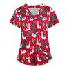 Uniform V-neck short sleeve fashion nursing clothes tops beauty t-shirt wholesale nursing clothes Christmas snowman print
