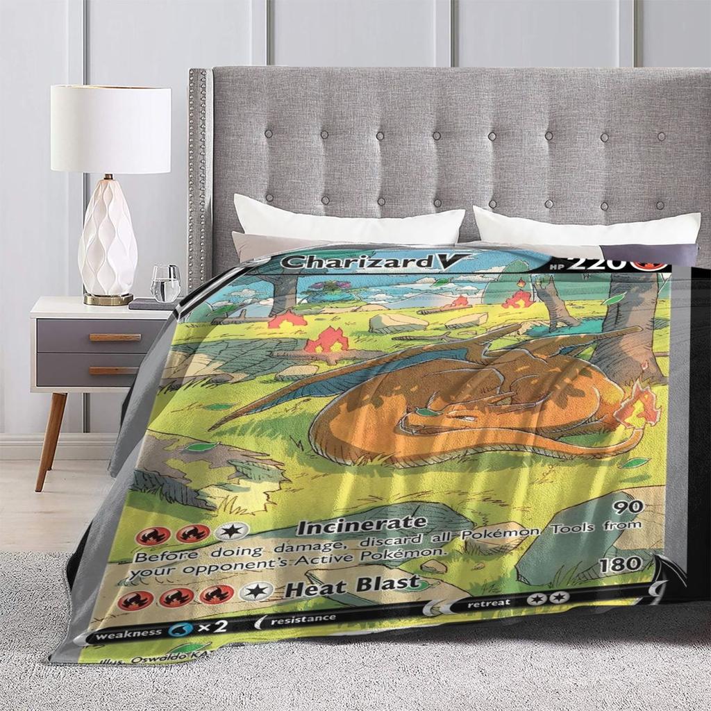 Pokemon Anime Kaart Charizard Deken Kwaliteit Warme Plaid Winter Picknick Huisdecoratie Grappig Sprei
