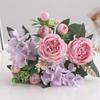 White Green Artificial Flower Bouquet, Fake Silk Roses & Peony with Eucalyptus for Home Wedding Decor