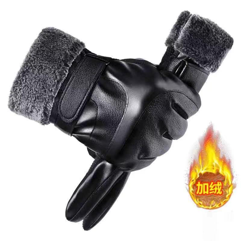 Men'S And Women'S Touch Screen Leather Gloves Winter Warm Waterproof Windproof Piled Thickened Outdoor Motorcycle Riding Gloves
