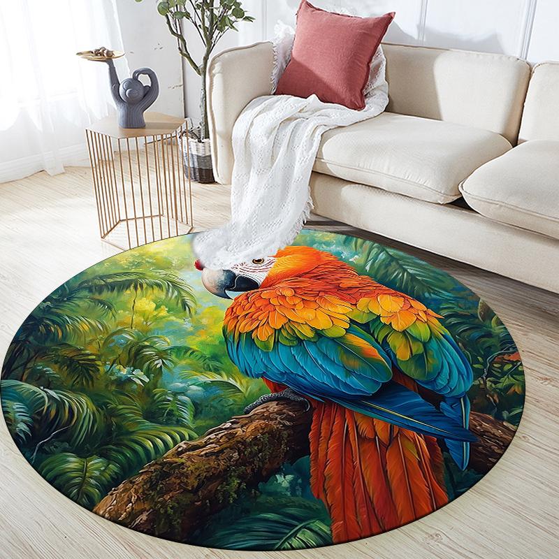 Parrot Pattern Round rug,Carpet Rug for Living Room Bedroom Sofa Playroom Decor,Non-slip Floor Mat,Holiday Gifts and Birthday Gifts