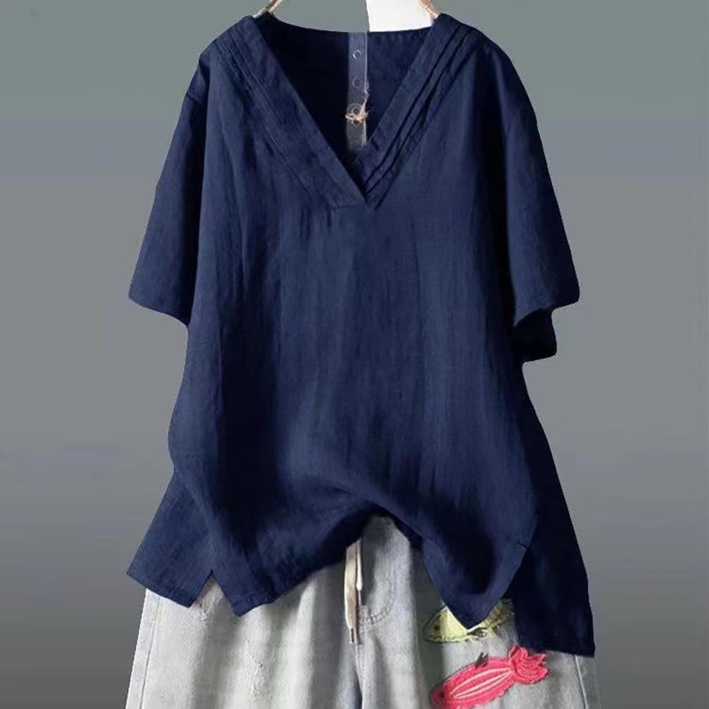 Women's Fashion Cotton And Linen Loose Short Sleeve Top