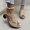 Fashion 2025 Summer New Peep Toe Women's Cover Heel Sandals Outdoor Crystal Back Zip Chunky Heels Sandal for Retro Daily Office & Career