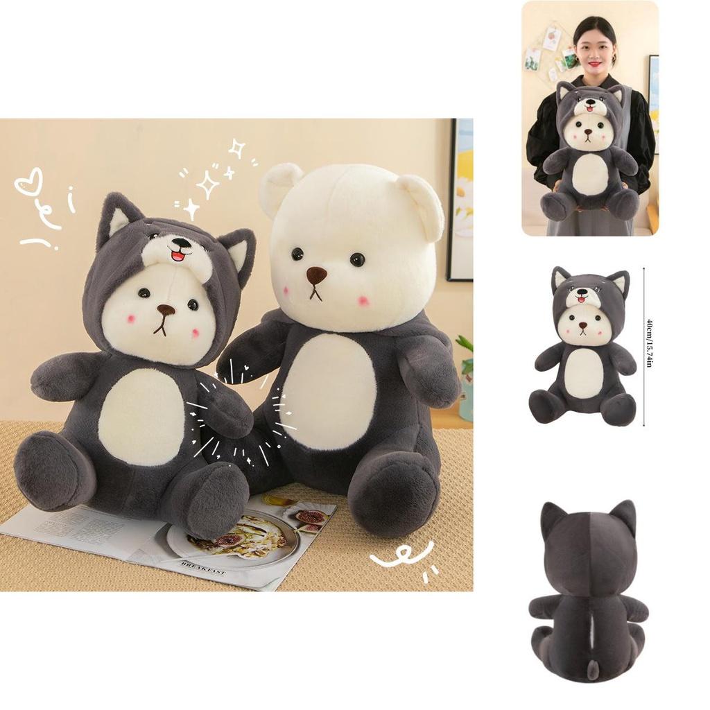 New Cross-border Plush Toy Cartoon Husky Transformed Into Bear Cushion Doll For Sleeping And Hugging
