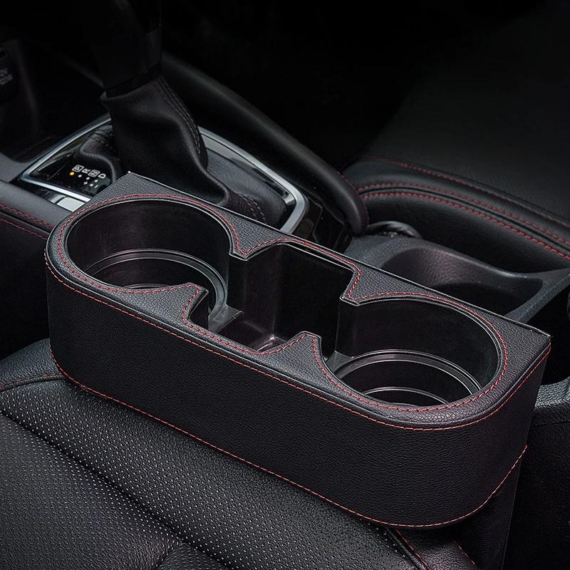 Car Leather Cup Holder Tray Side Pocket Vehicle For Benz Bmw Genesis Sorento Santa Fe Palisade Grandeur Gap Car Cup Holder