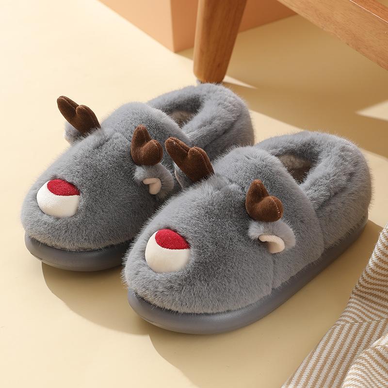 

Elk cotton shoes autumn and winter home indoor non-slip warm cartoon children s parent-child cotton shoes Christmas couple bag and cotton shoes 30-31