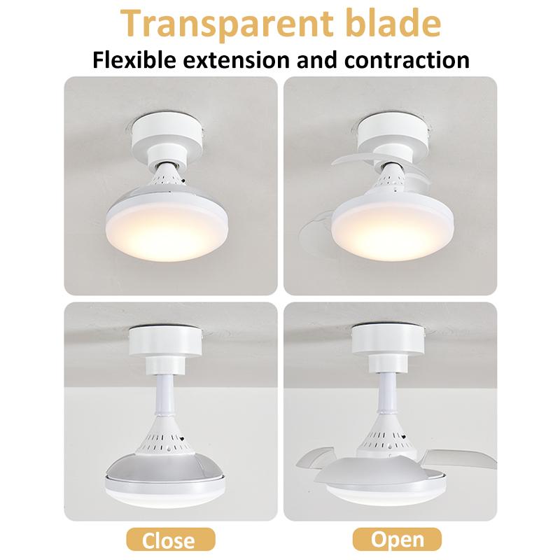 LED Ceiling Fan Light Retractable Blades Fans with Lights Remote Control APP E27 Socket Dimmable Timing 4 Speed Kitchen Bedroom