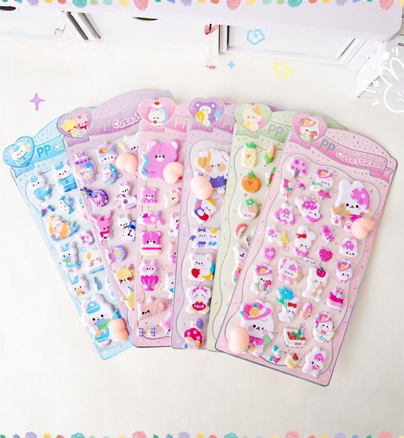 3D Bunny Cat Squishy Stickers Diy Scrapbook Water Bottle Decals Cute Stress Ease Peach Stickers For Kids Good Gift
