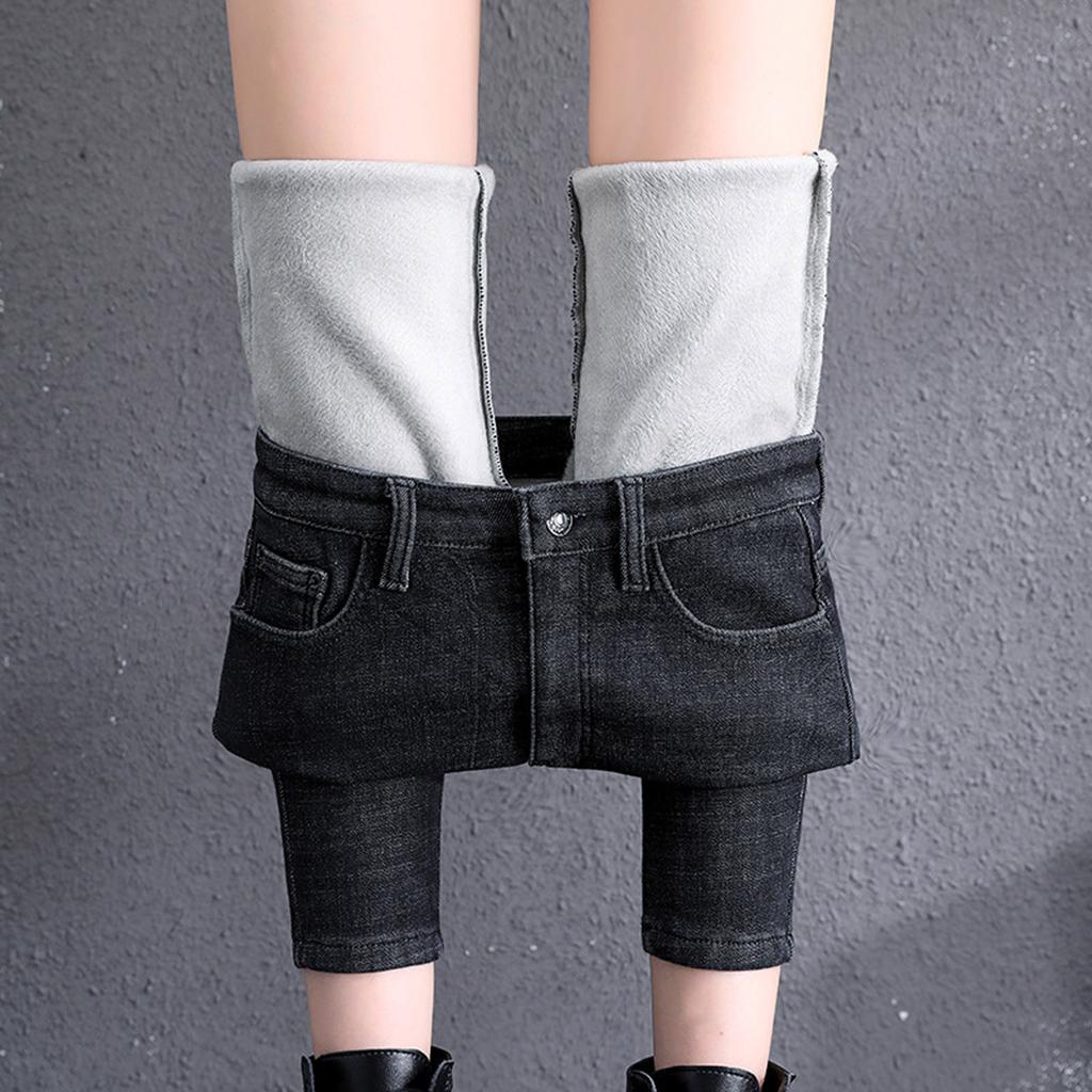 Mode Frauen Plus Größe Plus Samt Elastische Hohe Taille Casual Jeans Bleistift Hosen