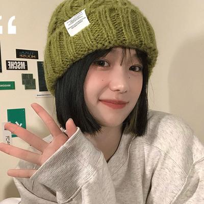 Women's Thick Knitted Wool Hat In Autumn and Winter Versatile Big Head Circumference Green Ins Trendy Face Small Ins Style