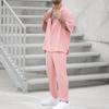 Ensemble Deux Pièces Décontracté Uni pour Homme Chemise à Manches Courtes Col Cubain et Pantalon Long