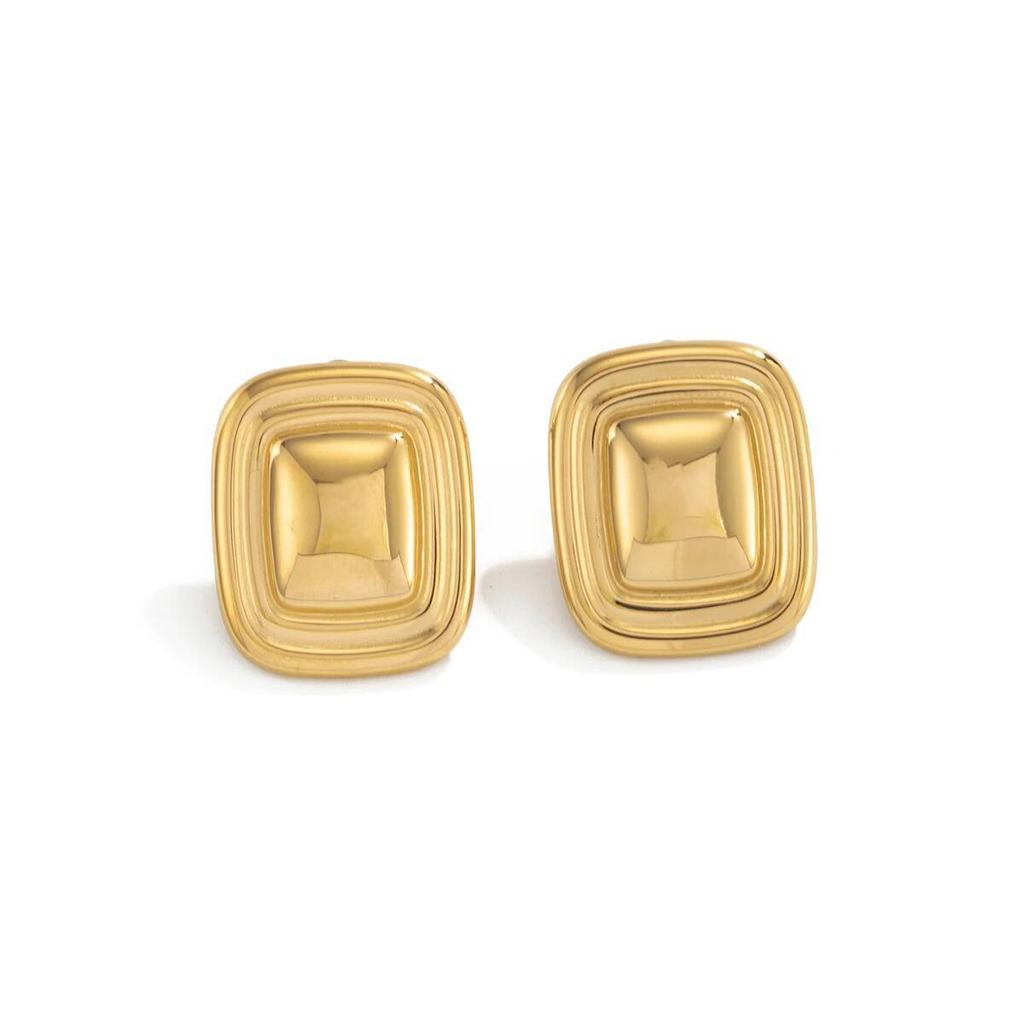 Salircon Vintage Luxury Stainless Steel Square Stud Earrings Women Temperament Elegant 18K Gold Plated Geometric Earring Jewelry