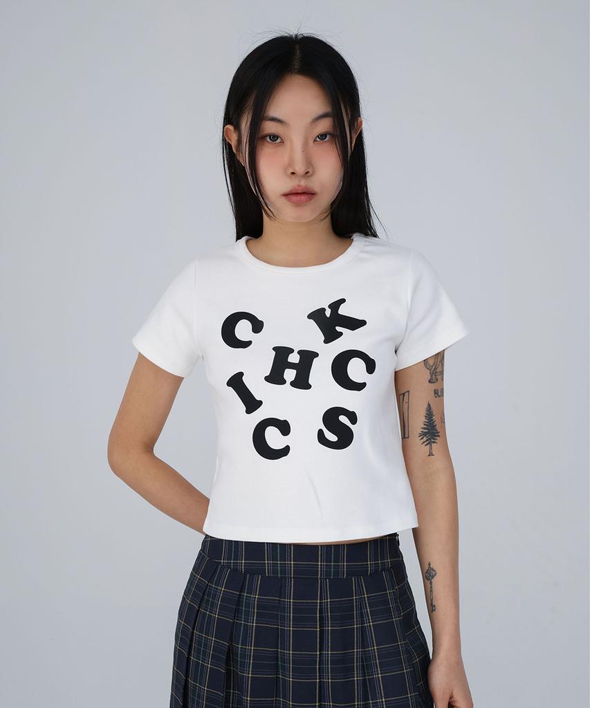 CHICKS Chicks Word Black Crop Short Sleeve Tee Short Sleeve T-Shirt White