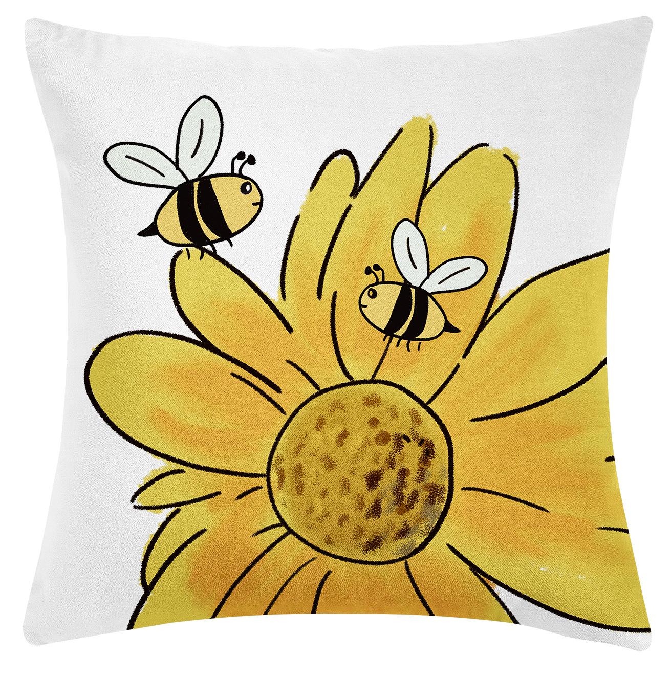 

New Pillowcase Bee Day Plant Flower Sofa Cushion Living Room Bedroom Decoration Pillowcase 45X45CM